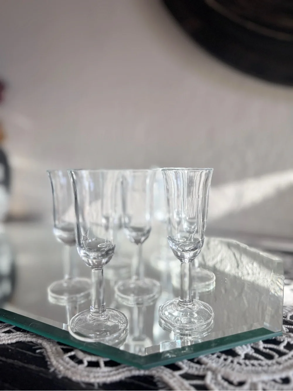 Set of 7 Vintage Clear Cordial Glasses | Small Stemmed Liqueur Glasses - barcart